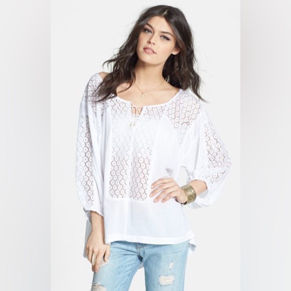 Karlie- White Lace Detail Boho Blouse Size S